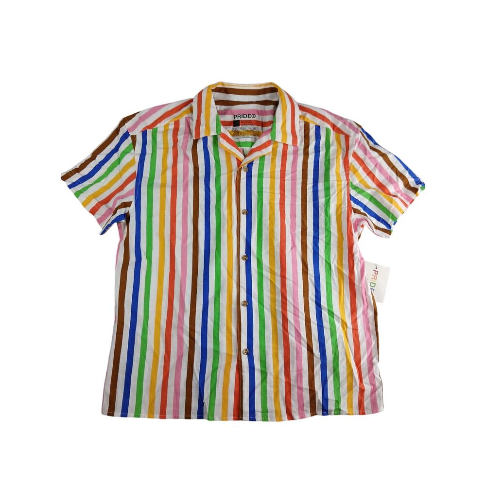 Target Pride Shirt Unisex Small LGBTQ Polo Rainbow Stripe Button Down NWT